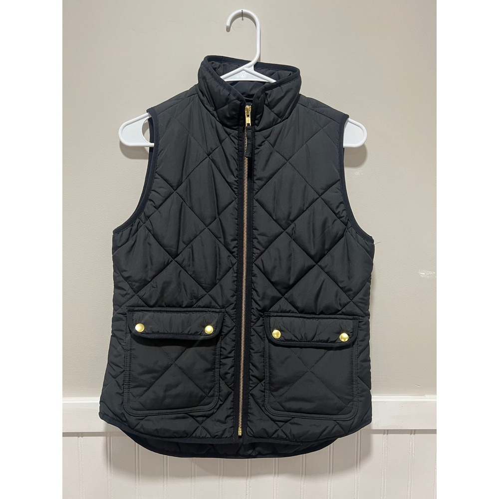 J. Crew Quilted Puffer Vest Full Zip Preppy Fall Black Women Size XS